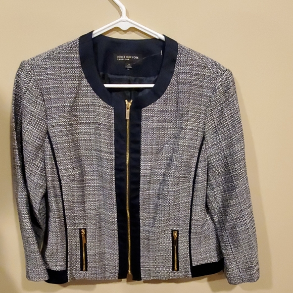 Jones New York Jackets & Blazers - Jones New York Navy & White Zip Up Blazer